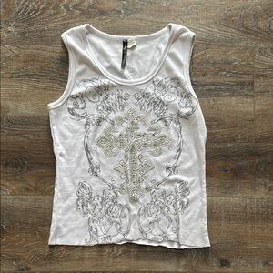 Lady Noiz White Fitted Graphic Tank Top